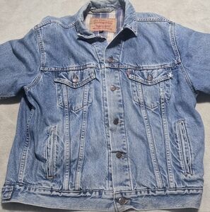 Vtg Levis Jean Jacket Blue Plaid Flannel Lined Sz M Denim Trucker Jacket USA